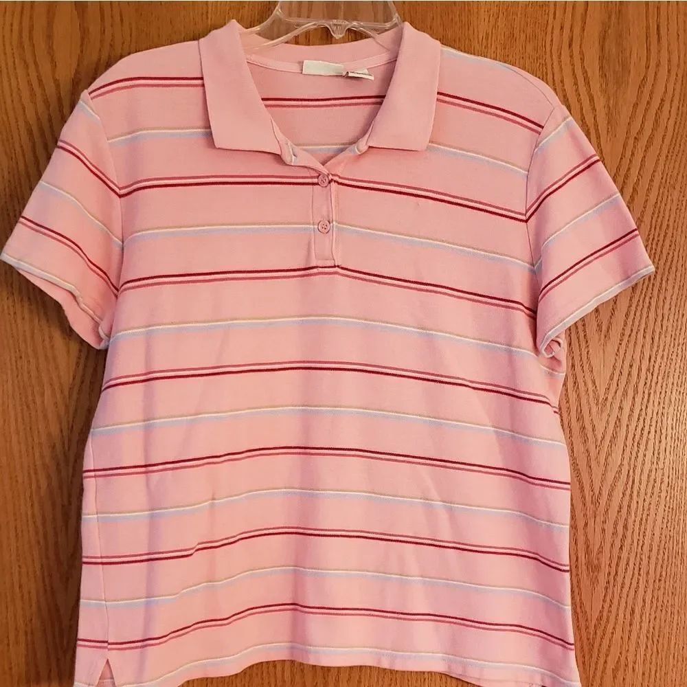 Cherokee Striped Pink Polo Shirt Sz. XL